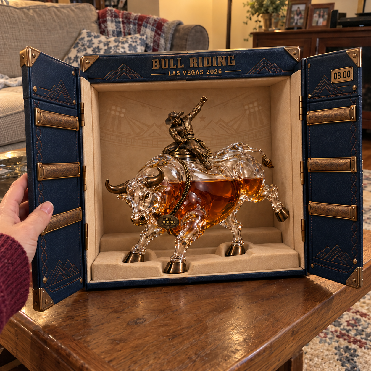Eight Seconds Las Vegas 2026 bull rider whiskey decanter product overview