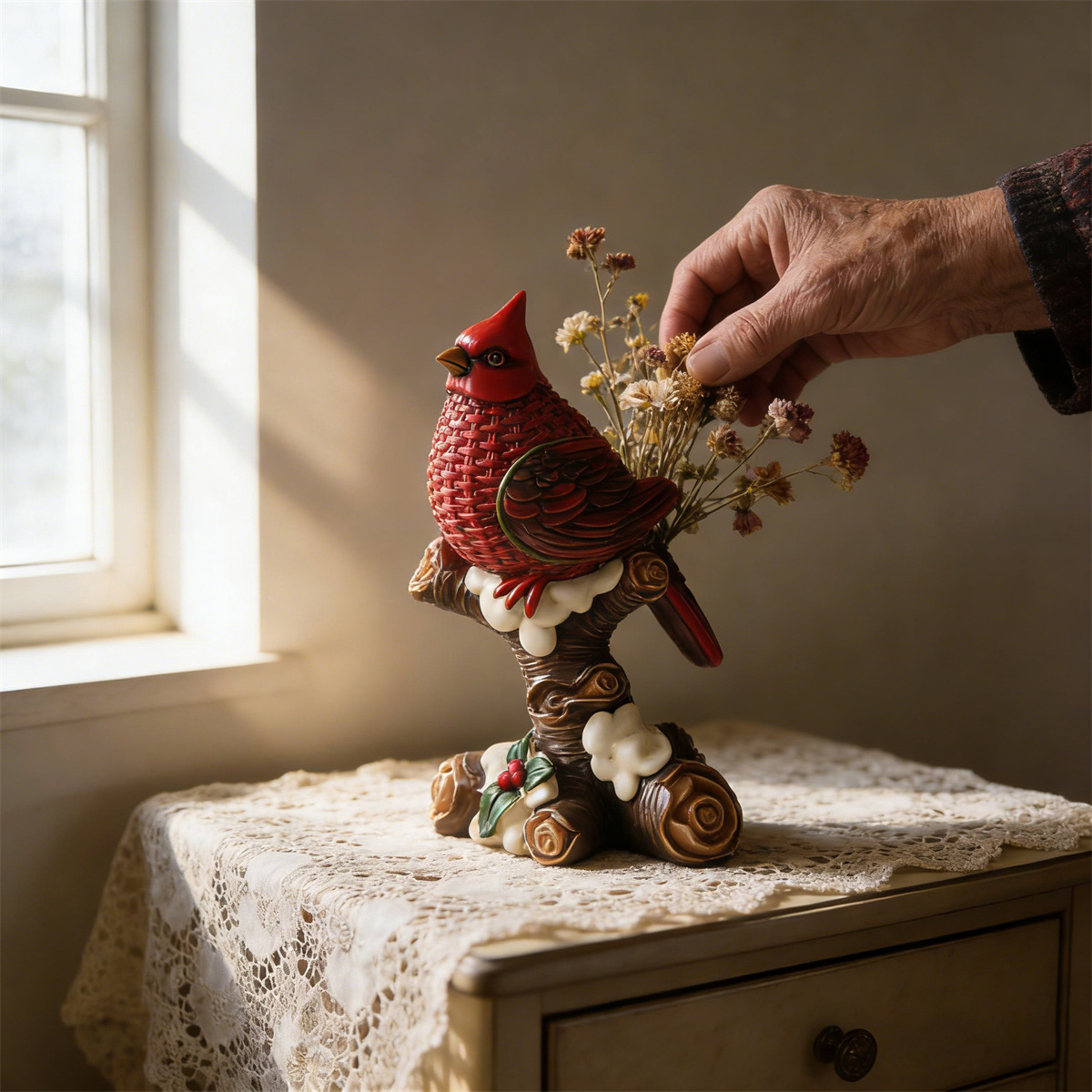 Handcrafted Winter Cardinal Sculpture - A Heartwarming Decor Accent