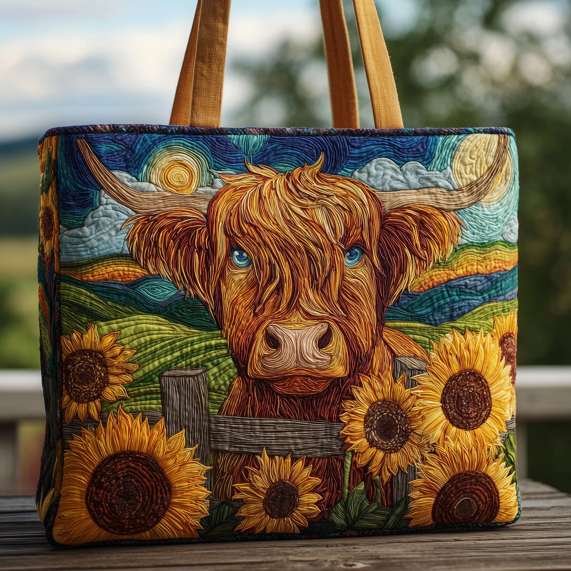 Highland Cow Quilted Tote Bag