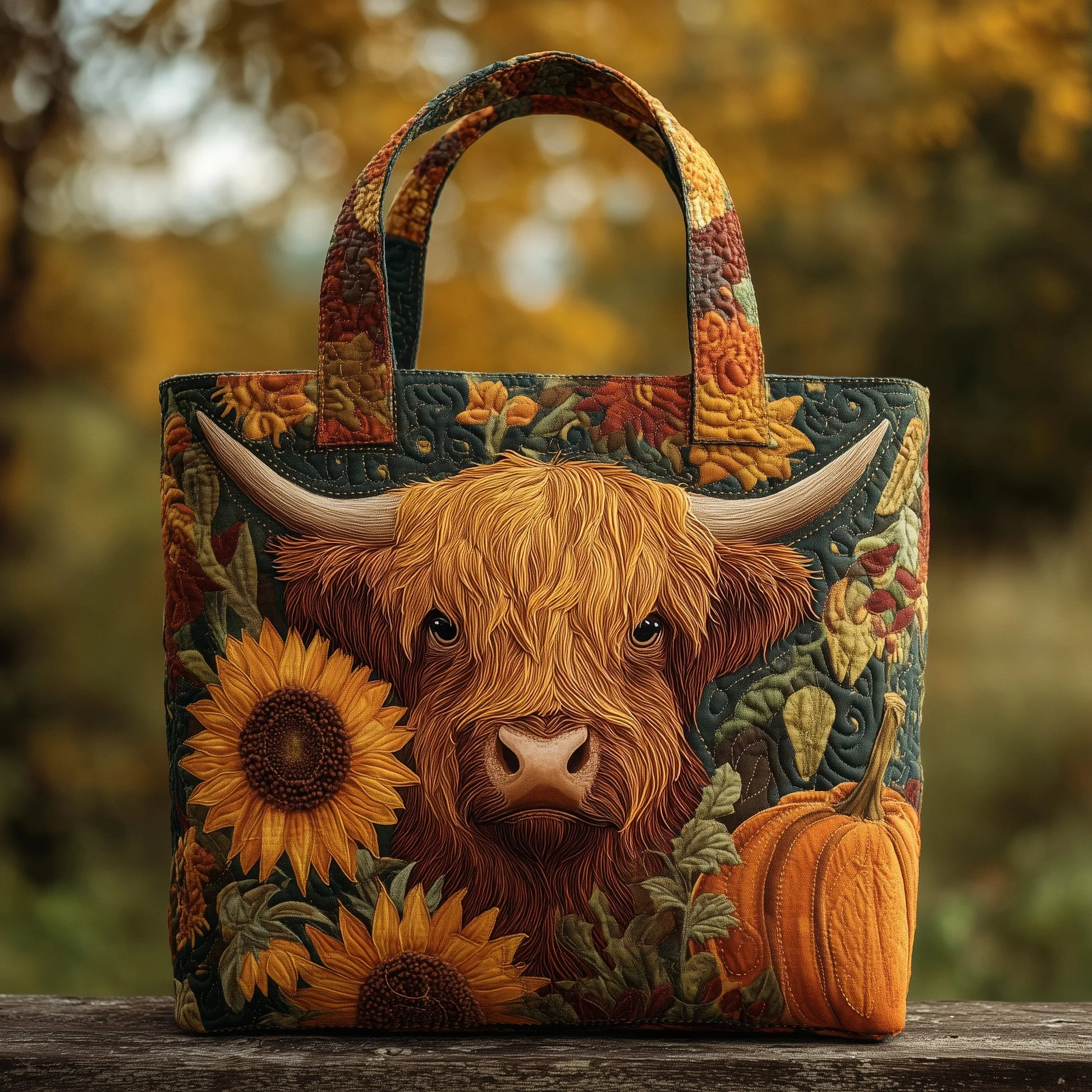 🐮🌻 Highland Cow Quilted Tote Bag – Eco-Friendly & Machine Washable! ✨