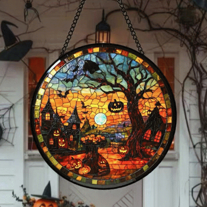Hand-painted Halloween Stained Glass Suncatcher