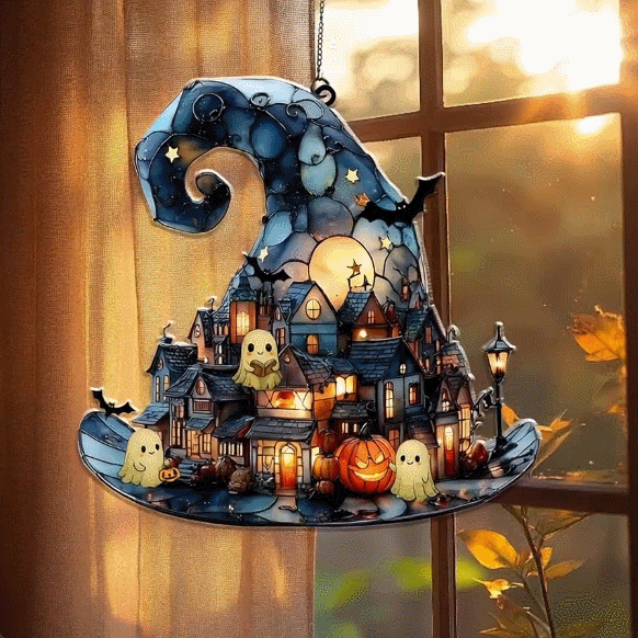 Witch Hat Village Colorful Glass Suncatcher