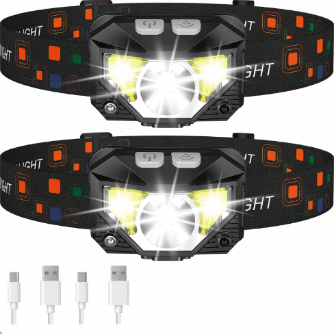 1200 Lumen Ultra-Light Bright LED Rechargeable Headlamp Flashlight 2Pack