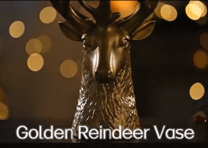 Golden Reindeer Holiday Centerpiece Vase