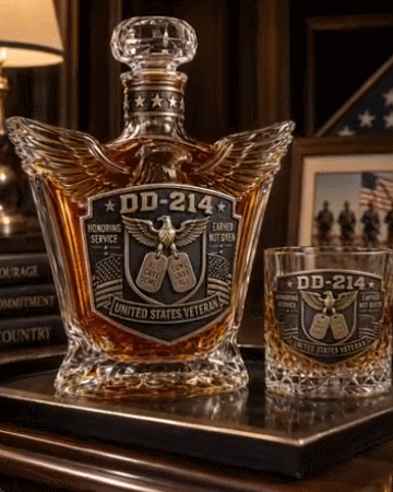 🦅 DD-214 Veteran Whiskey Decanter & Glass Set