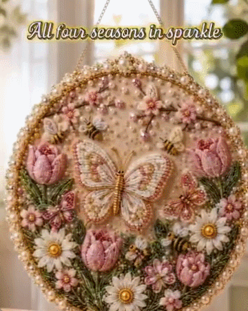 🌸🌻🍂🎄✨ Four Seasons & Holiday Pearl Art Hanging Wreath Kit | Luxury Flocked Canvas with Scratch-Resistant Non-Fading Pearl Beads DIY Handmade Seasonal Decor 💎