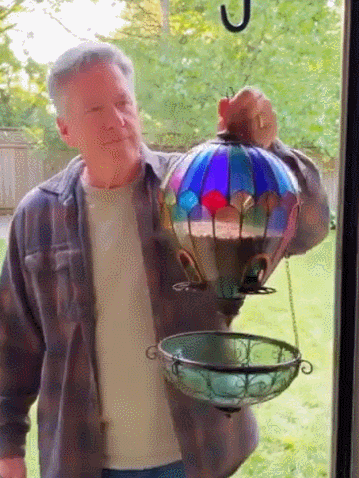 🌈 Stained Glass Hot Air Balloon Bird Feeder Fountain🐦