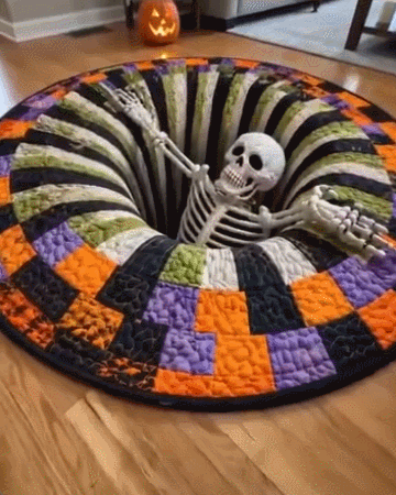 ⏰LAST DAY SALE🔥3D Skeleton Vortex Quilted Round Halloween Rug