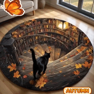 3D Black Cat Secret Library Illusion Rug