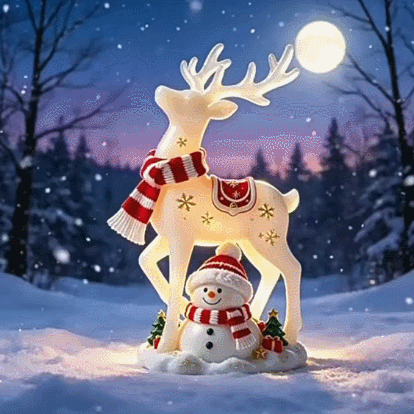 Christmas Reindeer & Snowman Lighted Figurine