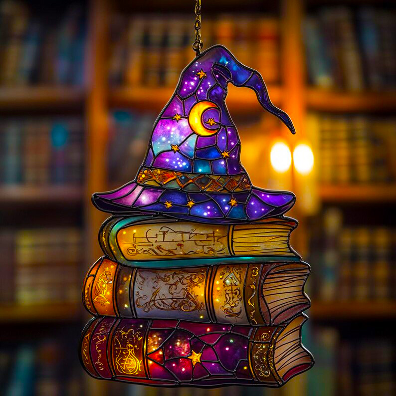 Wizard’s Hat Suncatcher – Starry Night, Spellbooks & Arcane Charm