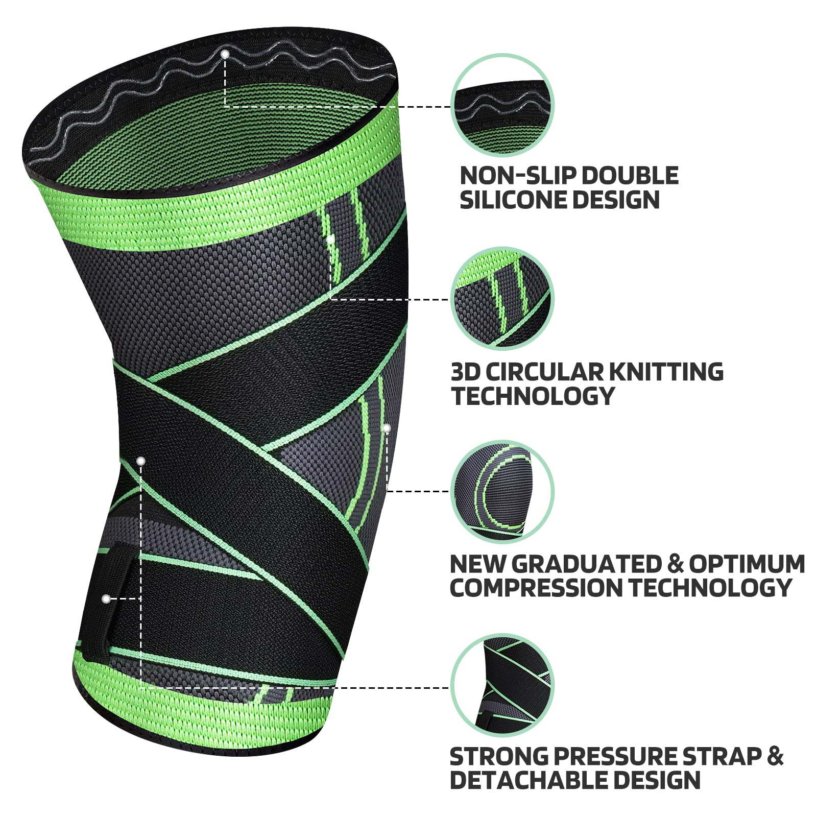 Professional compression knee brace with removable adjustable straps