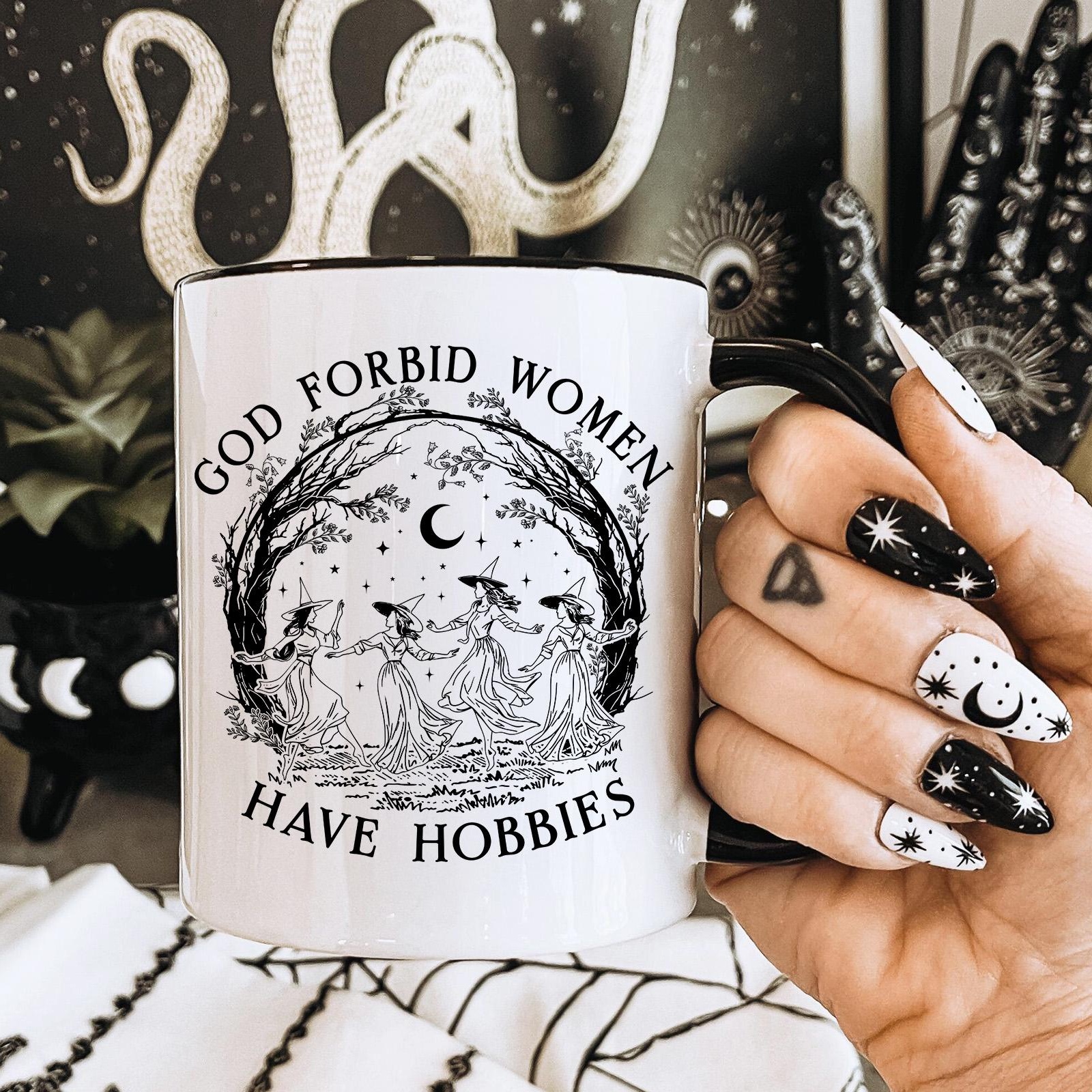 🎀God Forbid Women Have Hobbies Coffee Mug, Feminist Power Gift, Witch Mug 🎁✨