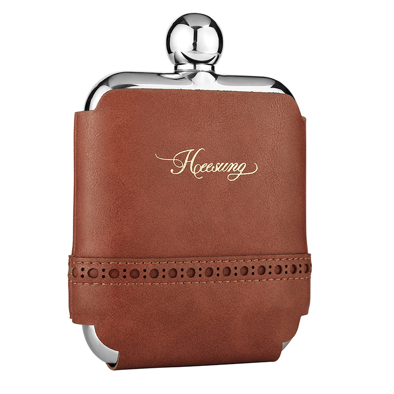 Rectangular Hip Flask With Removable Leather Bag