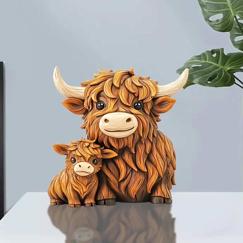 Mother and Child Highland Cow Resin Crafts Mother's Day Gift