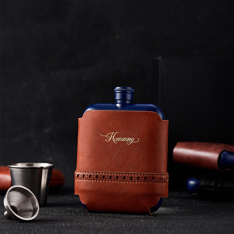 Rectangular Hip Flask With Removable Leather Bag