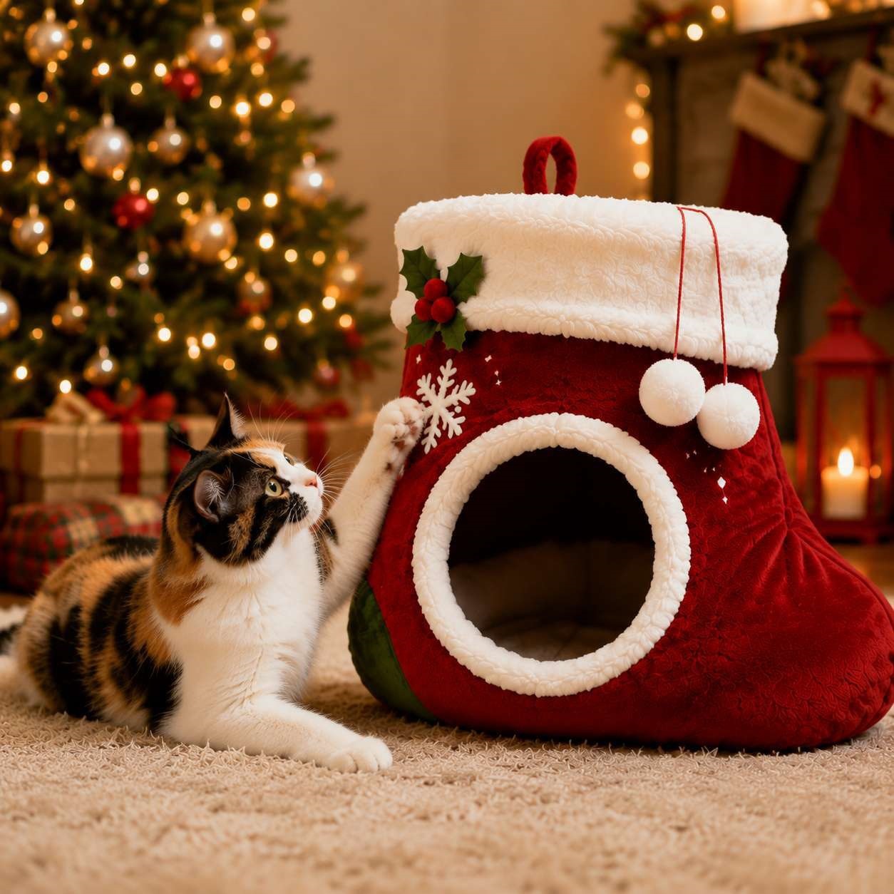 🎄 Christmas Stocking Cat Cave Bed