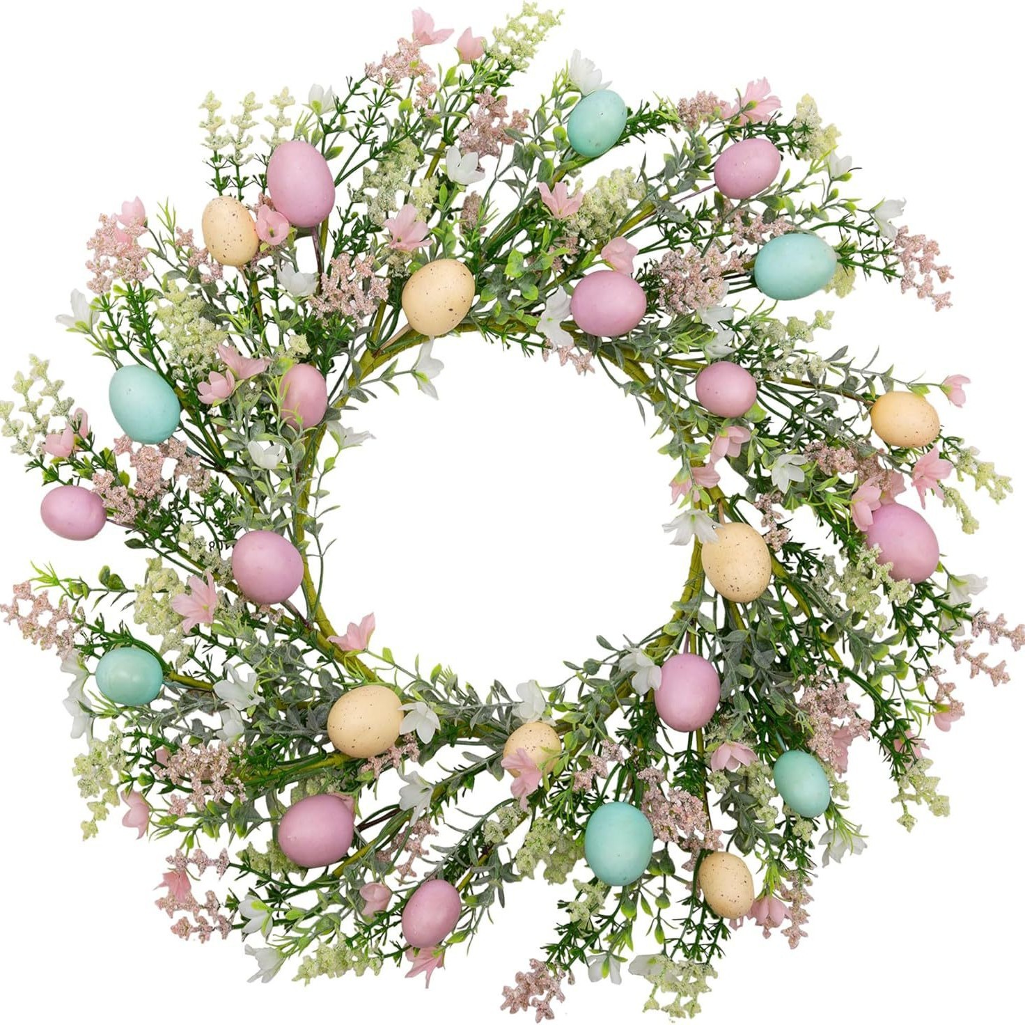 Easter Door Wreath Spring Wreath with Pastel Eggs and Mixed Twigs