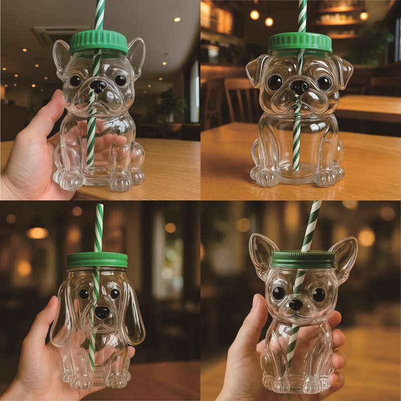 🐶✨ 20oz Doggie Glass Straw Cup