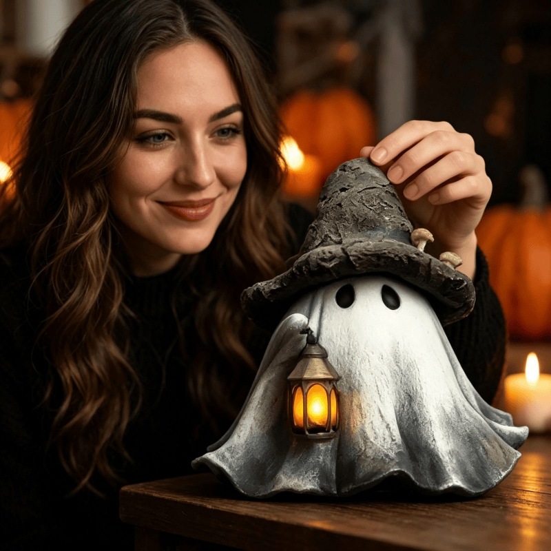 Witch Hat Mushroom Ghost Lantern Halloween Bookshelf Ornament
