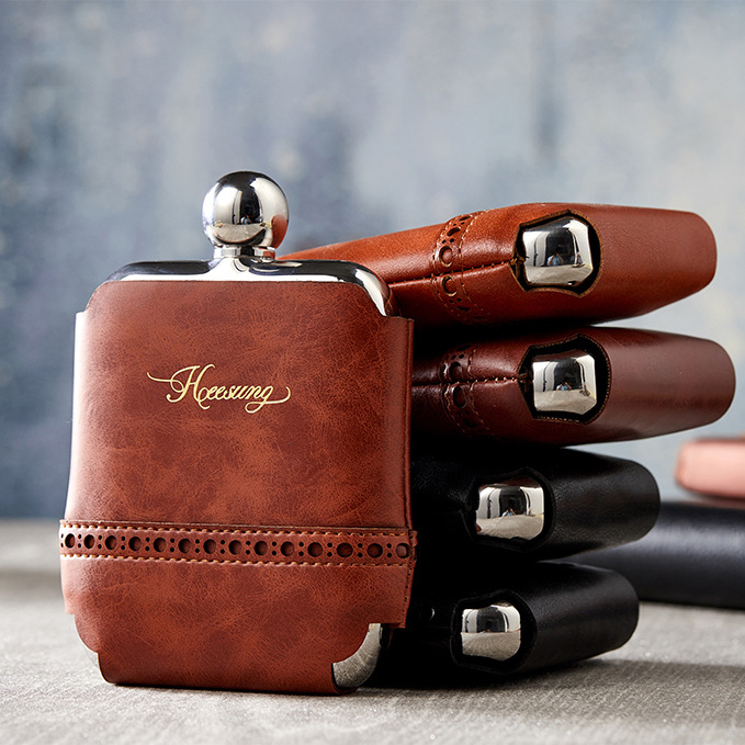 Rectangular Hip Flask With Removable Leather Bag
