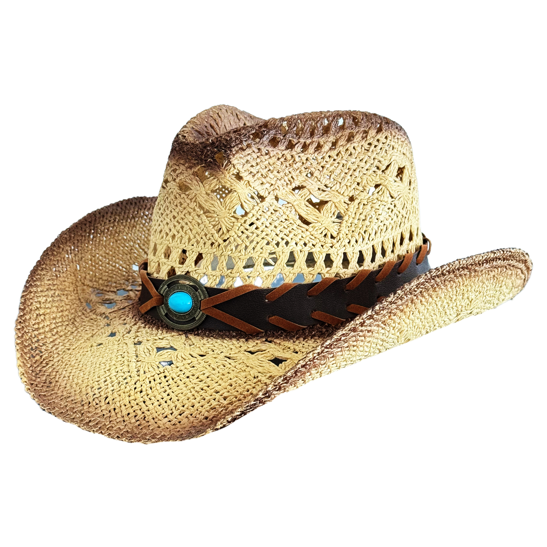Handmade Turquoise Cowboy Straw Hat
