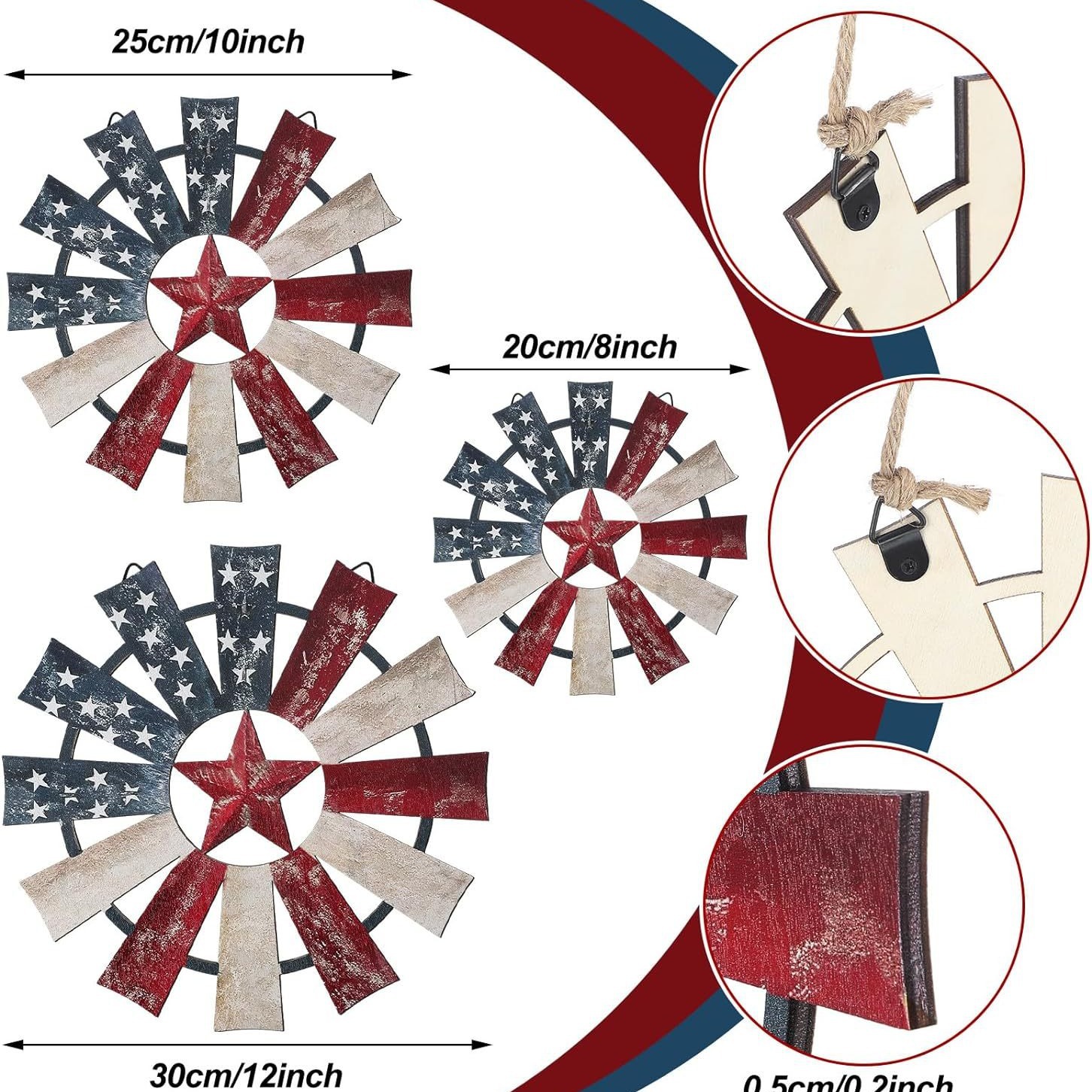 Vintage Flag Wooden Windmill Patriotic Wall Art