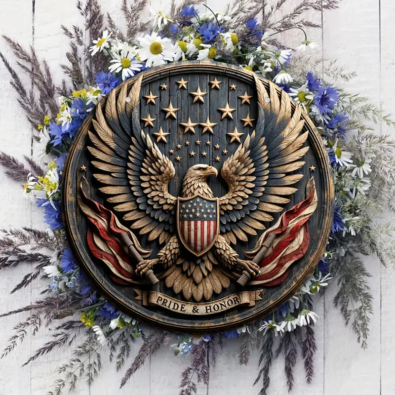 Liberty Circle Door Wreath –8” Patriotic Wooden Sign for 4th of July & Memorial Day