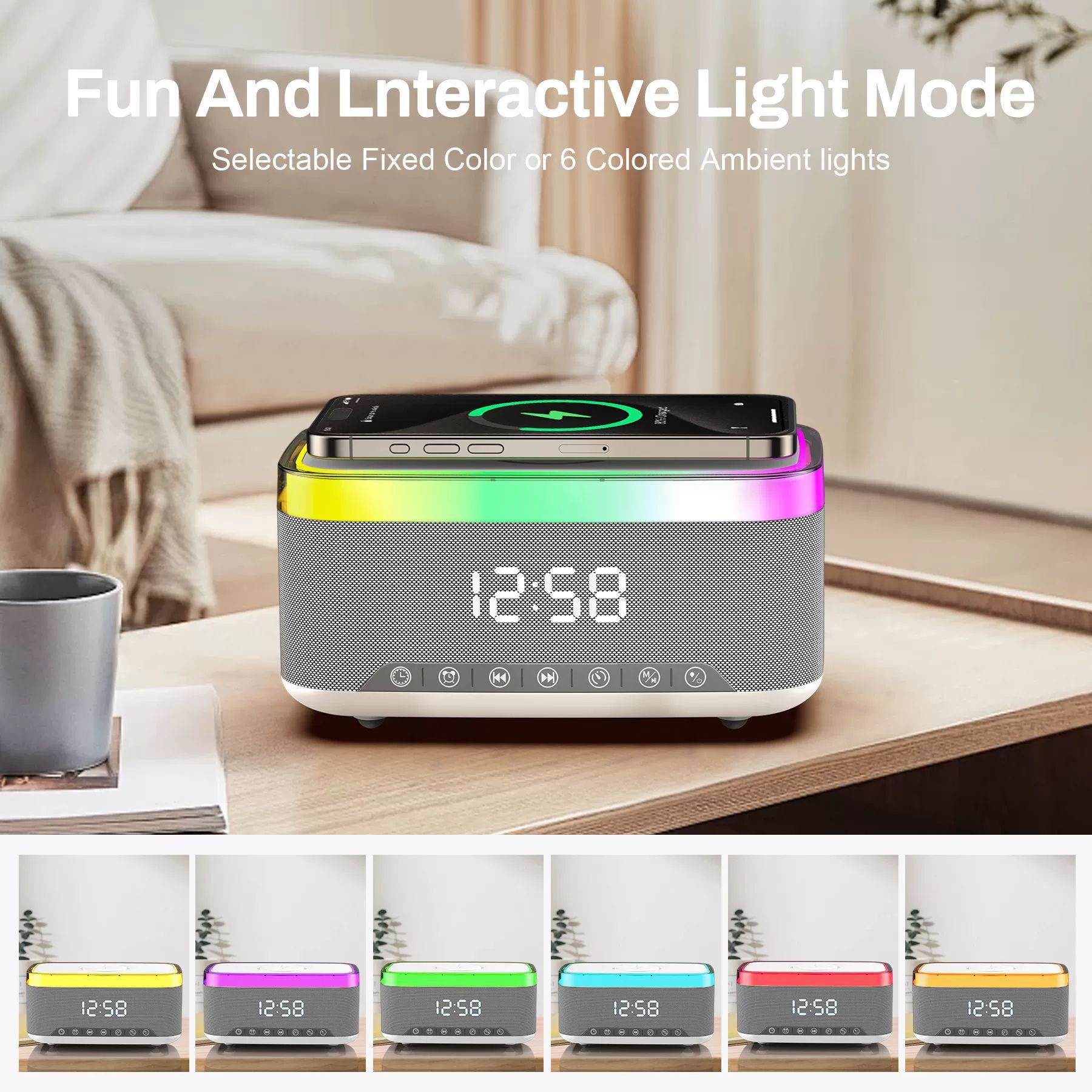 Multifunctional Portable Bluetooth Speaker with 15W Fast Wireless Charging
