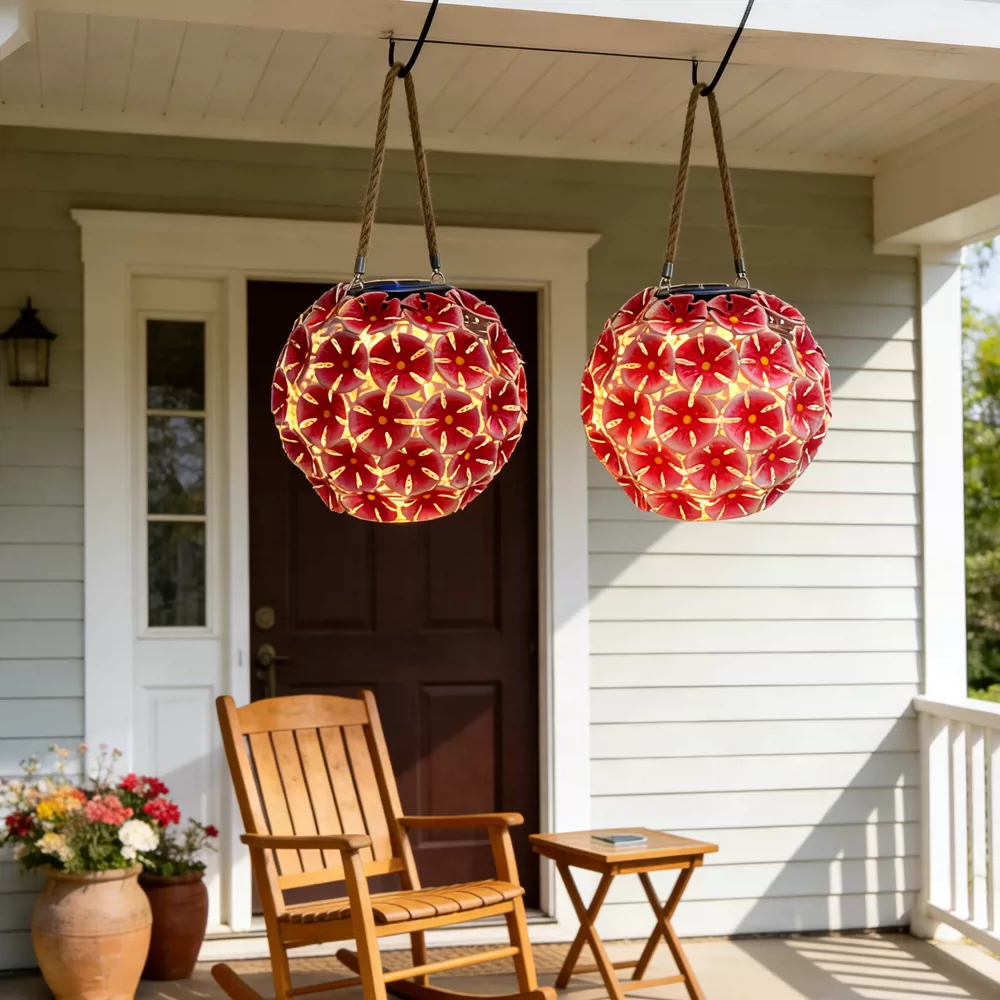 Solar Lantern Pink Metal Flower Ball Light