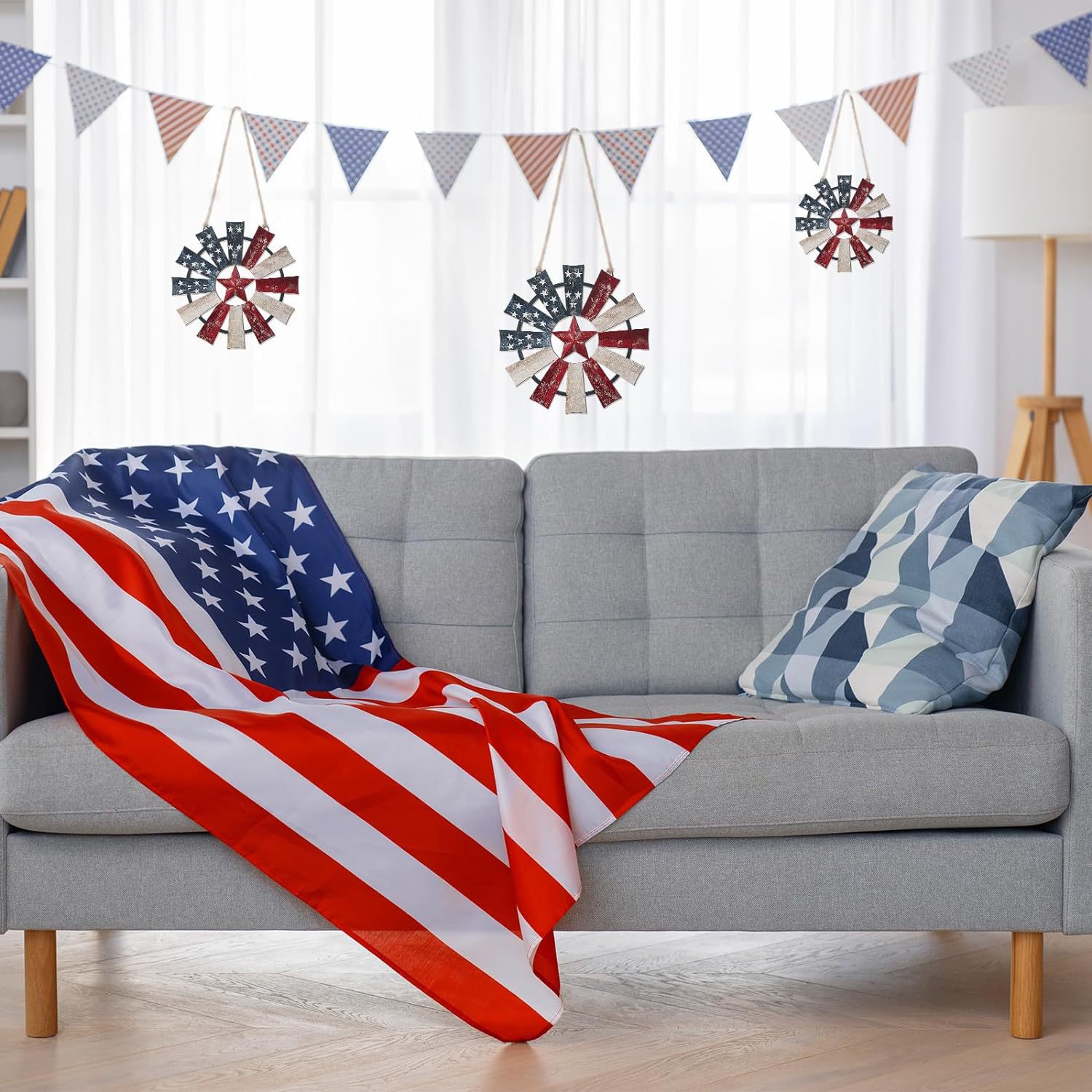 Vintage Flag Wooden Windmill Patriotic Wall Art