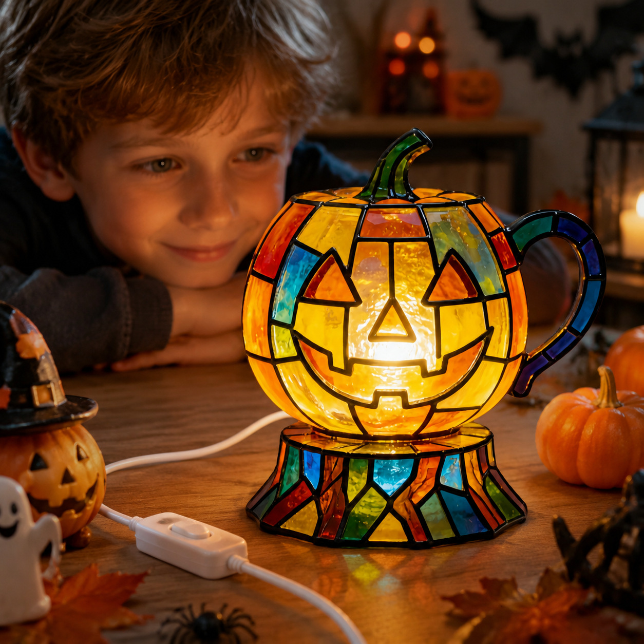🎃 Halloween Stained Glass Pumpkin Lamp