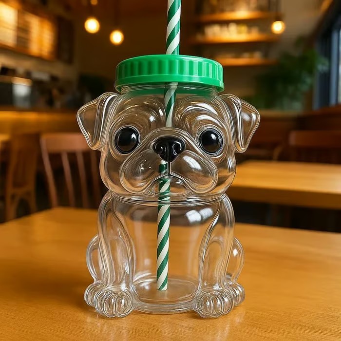 🐶✨ 20oz Doggie Glass Straw Cup