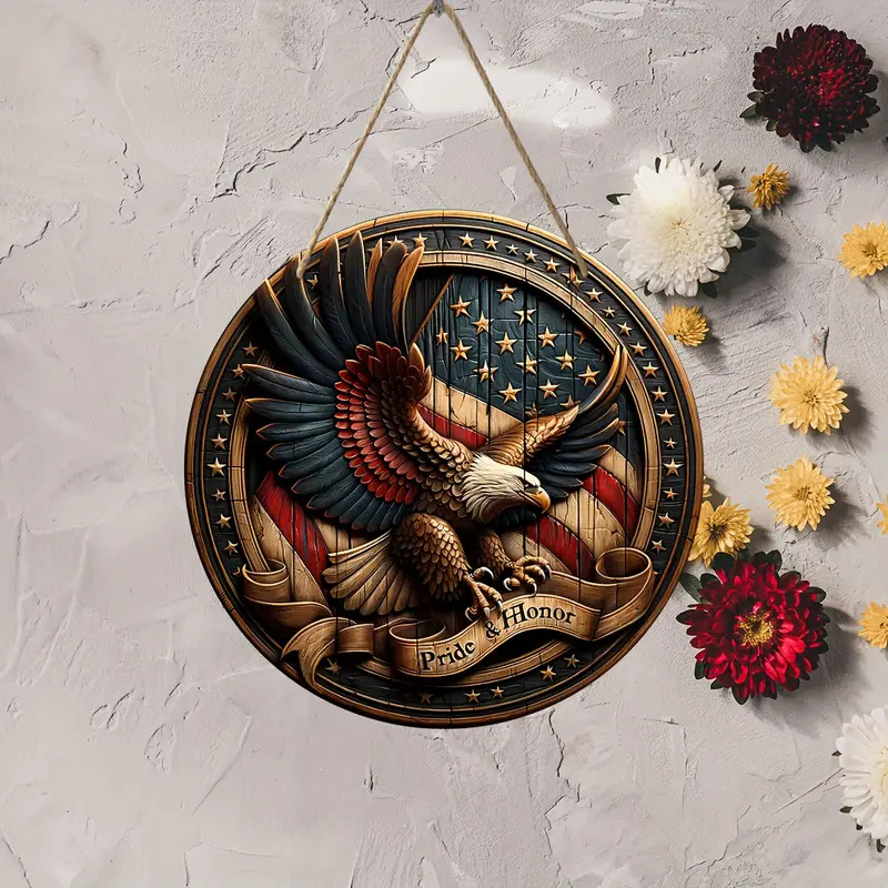 Liberty Circle Door Wreath –8” Patriotic Wooden Sign for 4th of July & Memorial Day