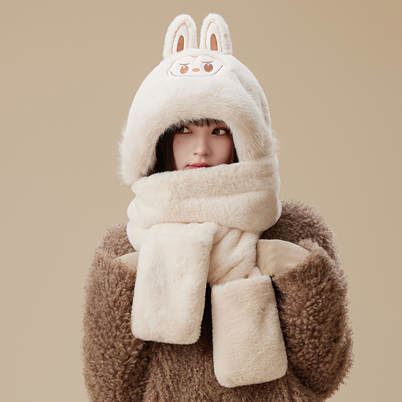 3-in-1 Plush Animal Hooded Scarf with Mittens
