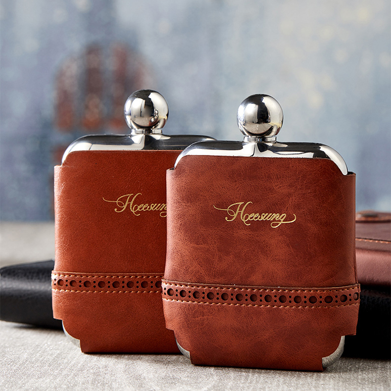 Rectangular Hip Flask With Removable Leather Bag