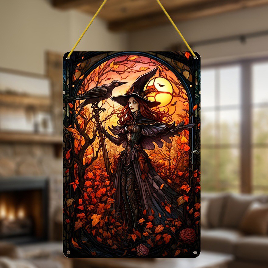 Halloween Charming Moonlight Witch Glass Window Hanging Sun Catcher
