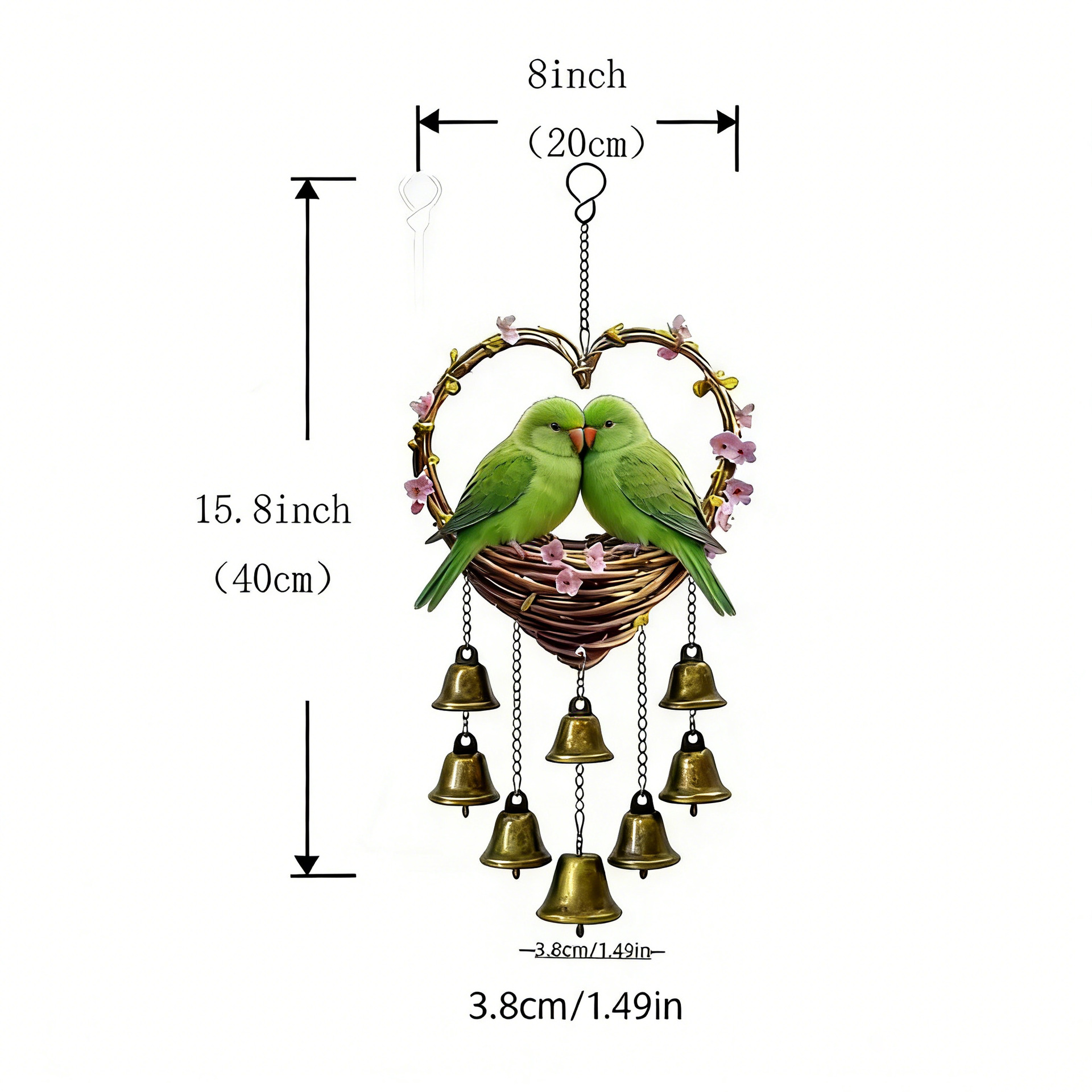 Heart-Shaped Bird & Bell Wind Chime