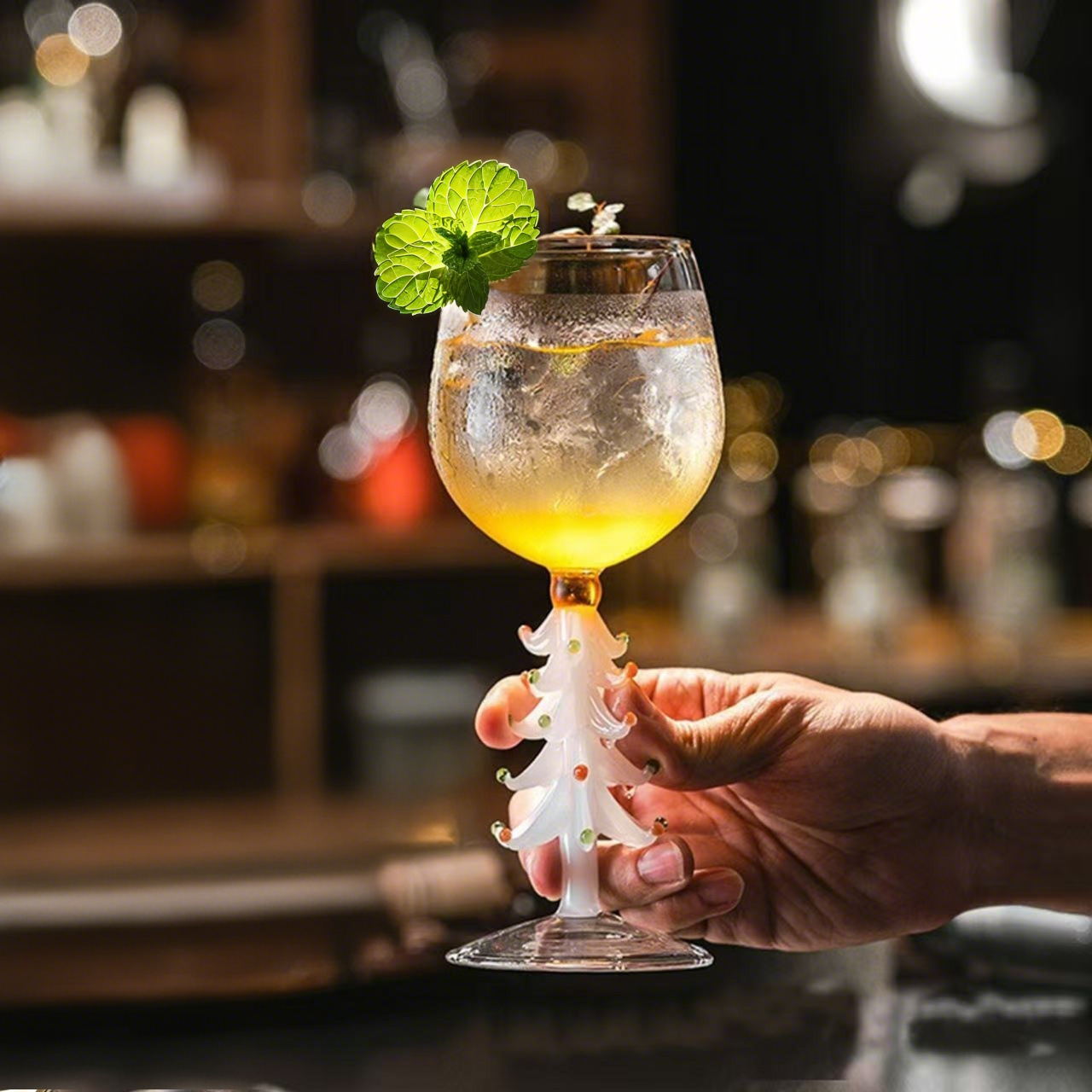 10oz Crystal Christmas Holiday Tree Stemmed Wine Glas