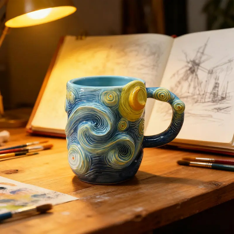13oz 3D Handmade and Hand-painted Ceramic Coffee Mug