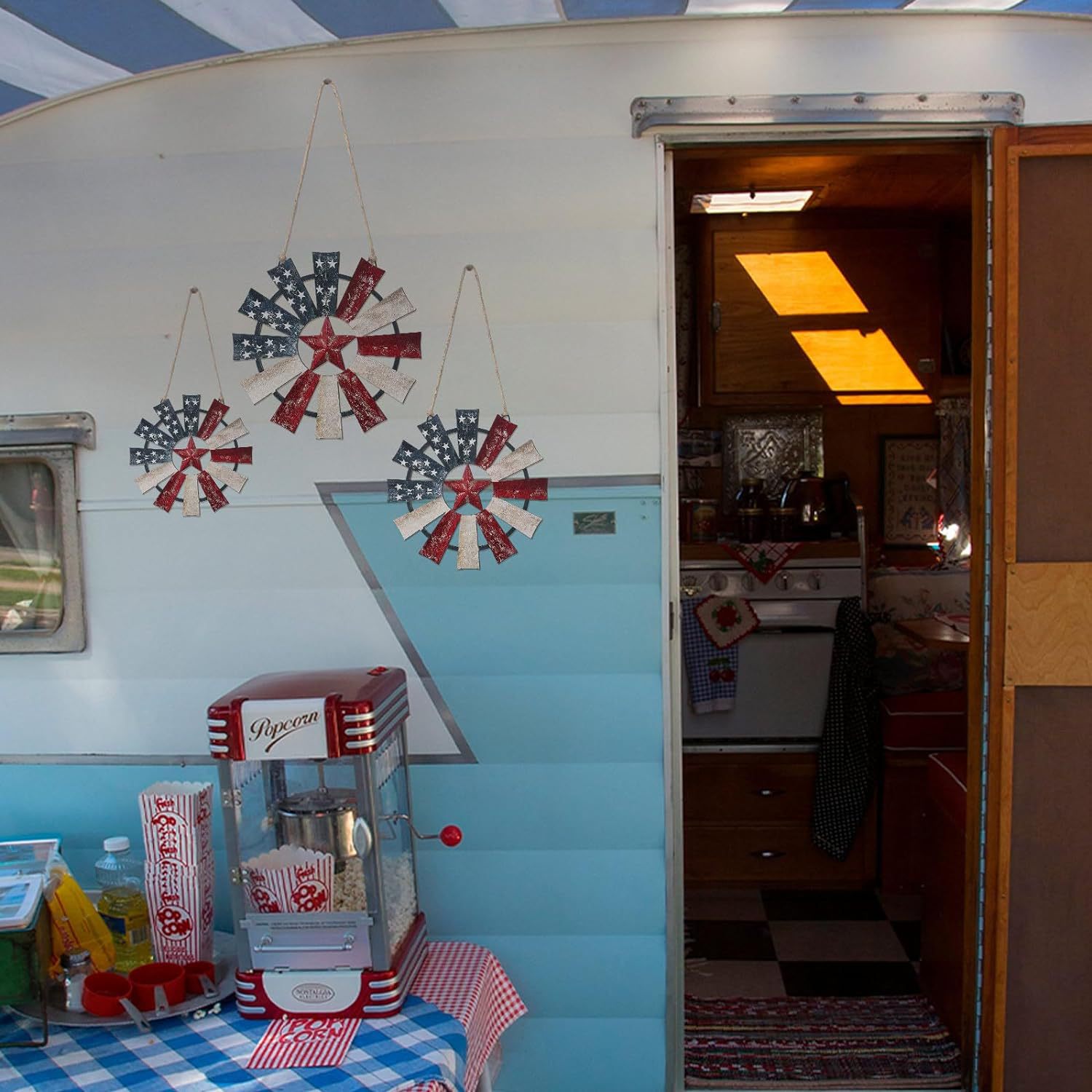 Vintage Flag Wooden Windmill Patriotic Wall Art