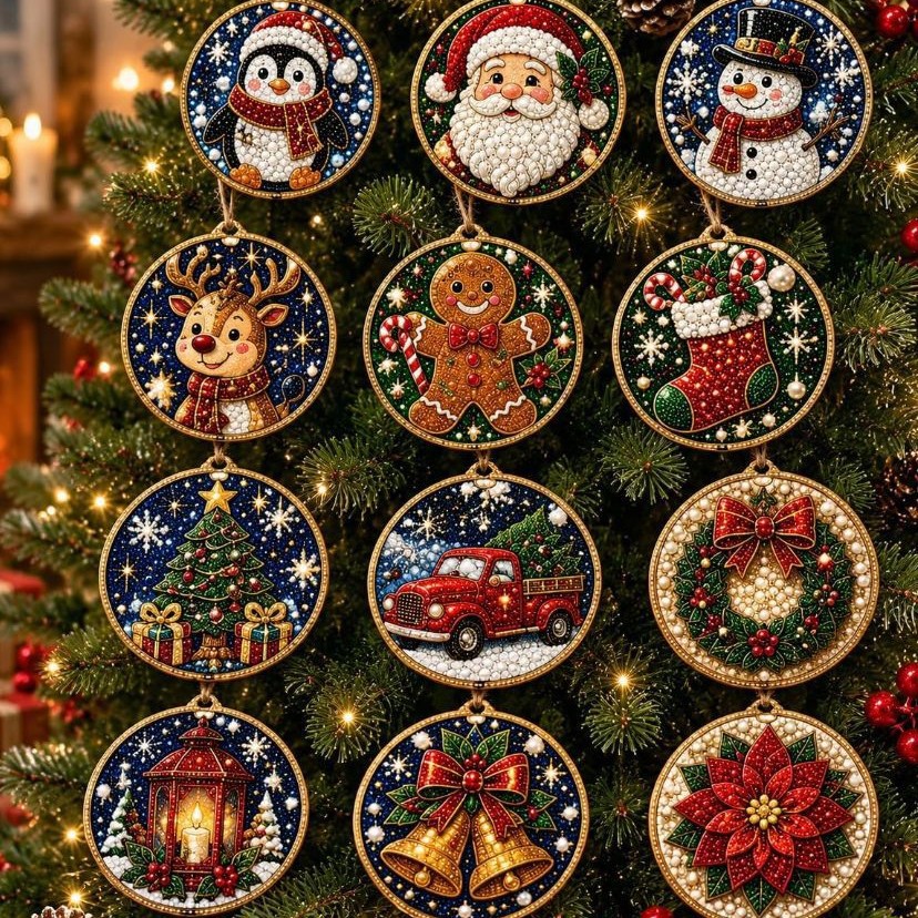 12PCS Christmas Diamond Art Ornament Kit