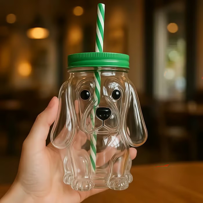 🐶✨ 20oz Doggie Glass Straw Cup