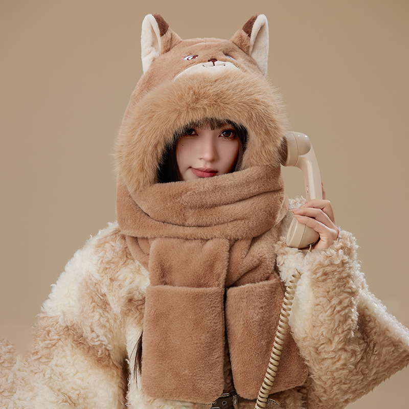 3-in-1 Plush Animal Hooded Scarf with Mittens