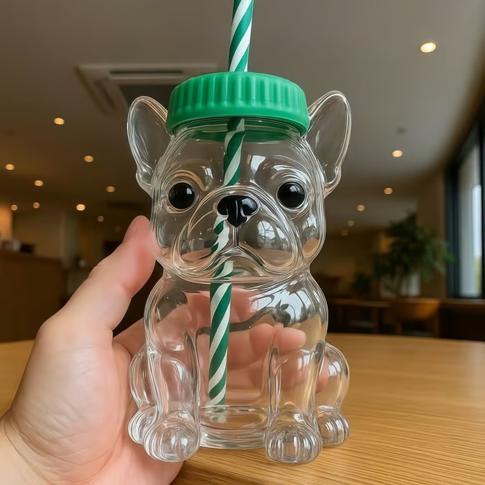 🐶✨ 20oz Doggie Glass Straw Cup