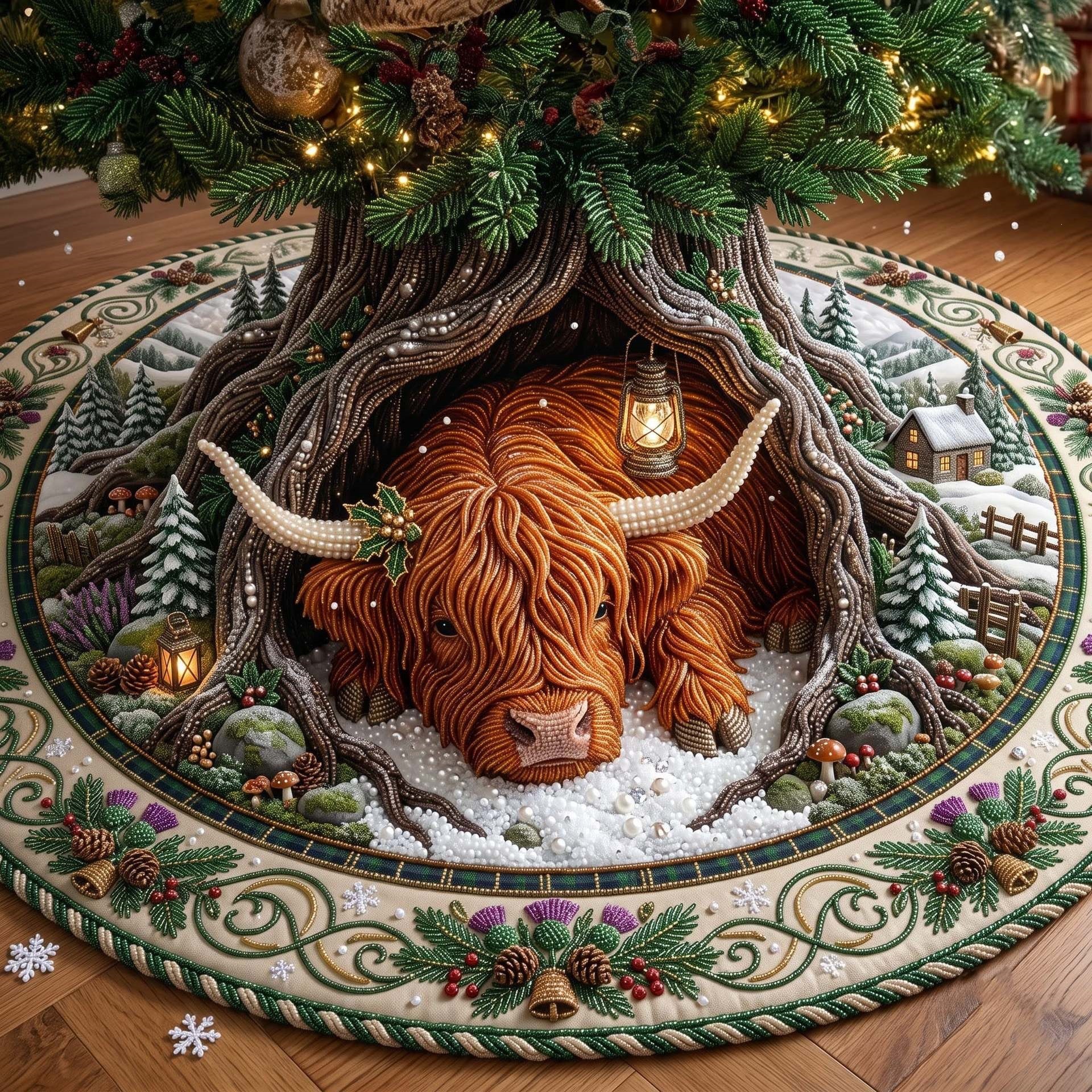 Enchanted Christmas Tree Skirt – Whimsical Woodland & Holiday Village Designs