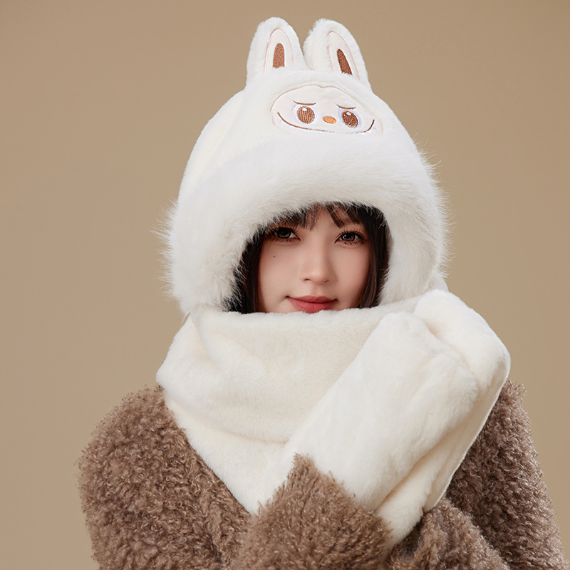3-in-1 Plush Animal Hooded Scarf with Mittens