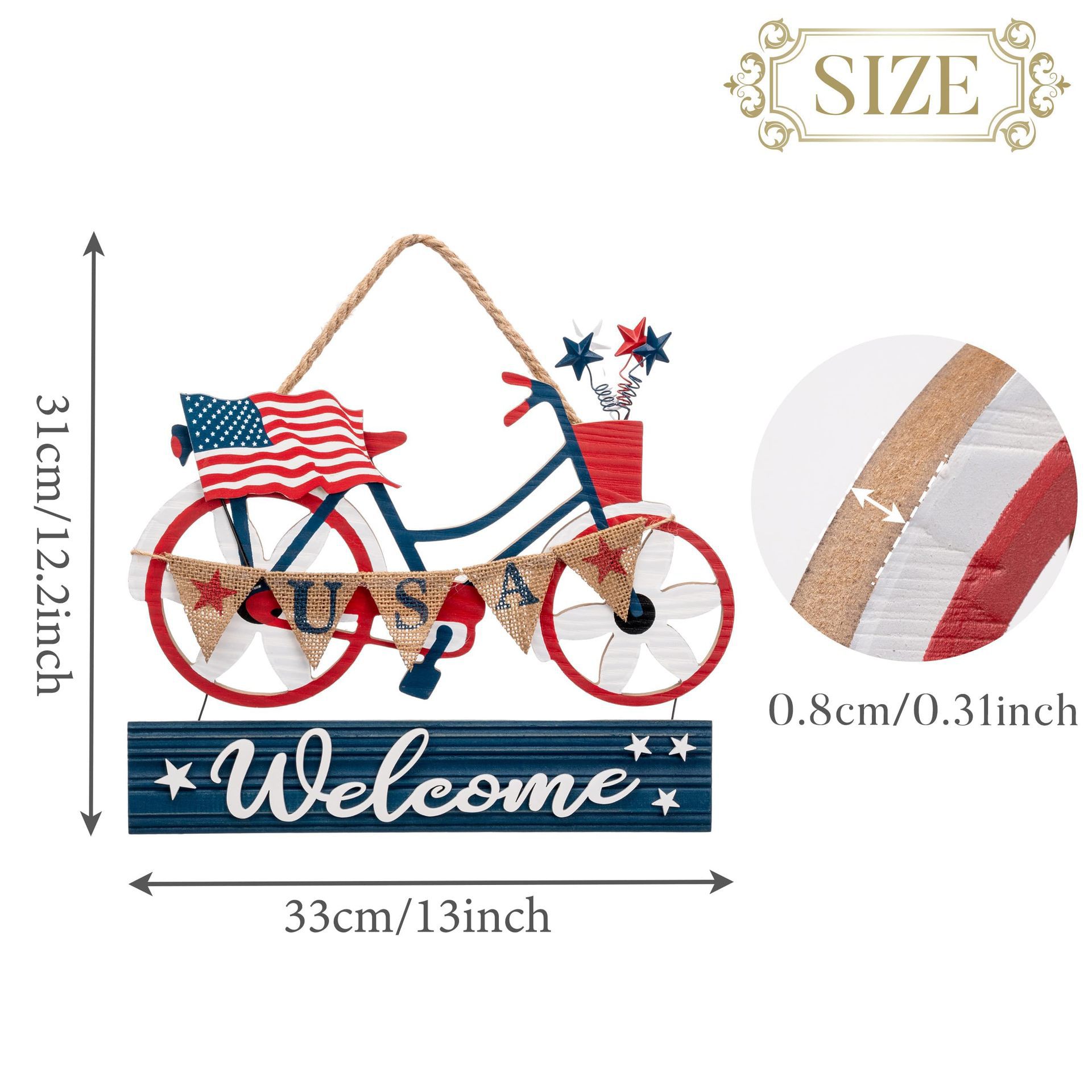 Independence Day Wooden Patriotic Bicycle Sign Logo