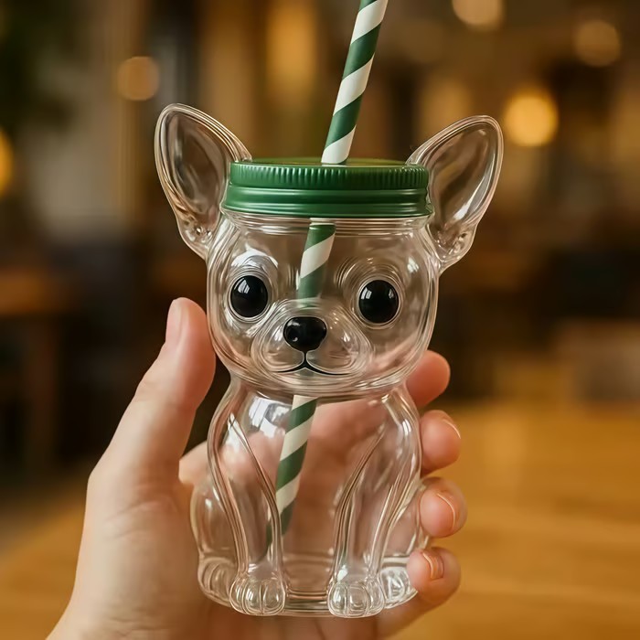 🐶✨ 20oz Doggie Glass Straw Cup