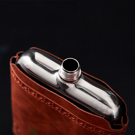 Rectangular Hip Flask With Removable Leather Bag